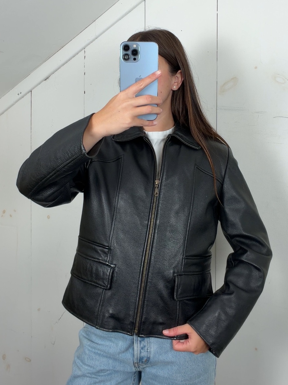 Vintage Black Genuine Leather Short Jacket Womens Medium Removable Liner 90s Y2K
